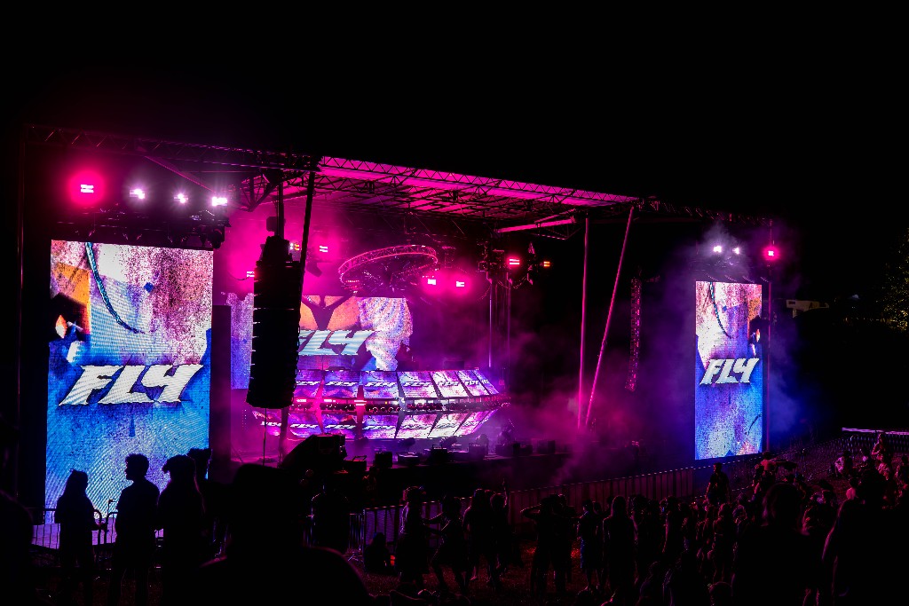 FLY stage from the crowd — LED wings