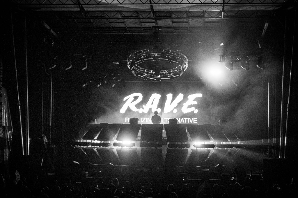 R.A.V.E. — Realizing Alternative — projected on LED wall